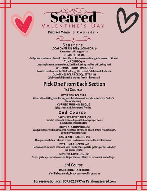 valentine's day pre fixe menu sugar factory rosemont